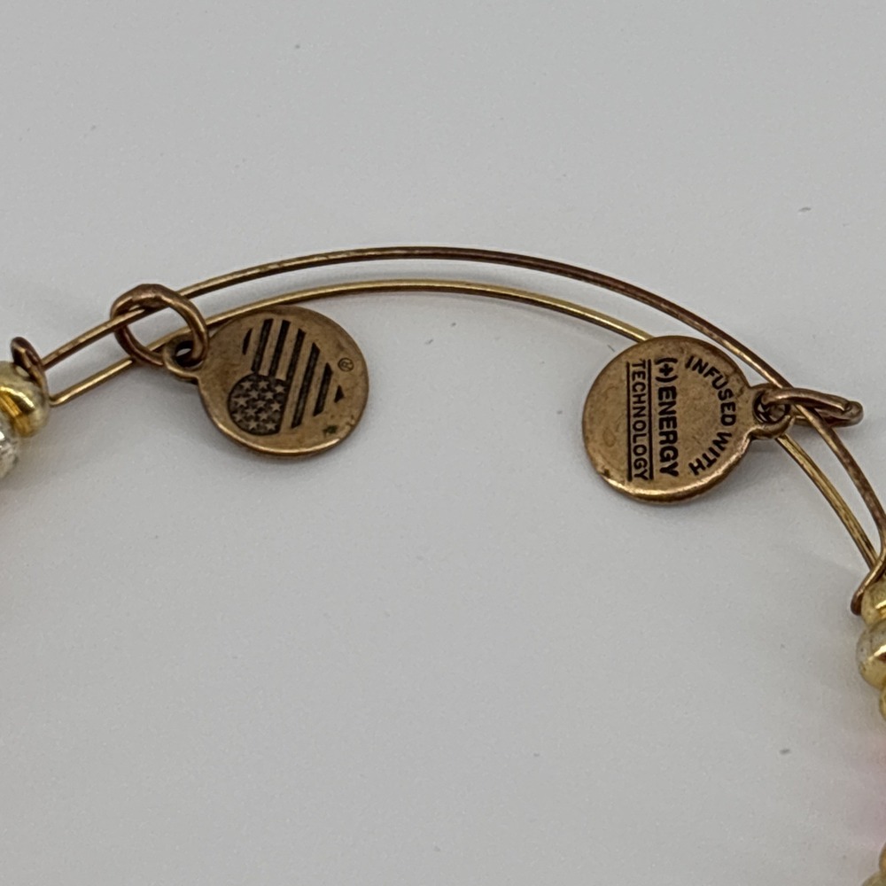 Alex and Ani Swarovski Beaded Rouge Expandable Wire Bangle Bracelet Pink/Gold - Picture 2 of 7